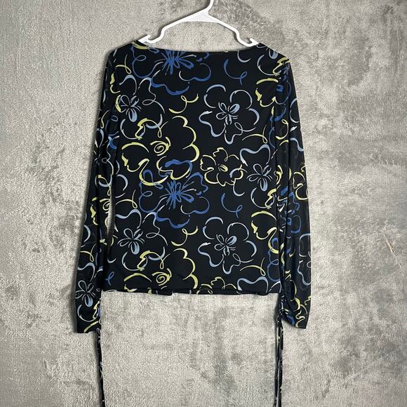 Vintage Y2K Artsy Floral Sheer Sleeves Shirt Sz Small Retro Abstract Y2K Baddie - Picture 3 of 7